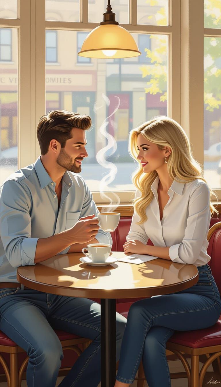 Man Offers Tea to Woman: Hyperrealistic Scene