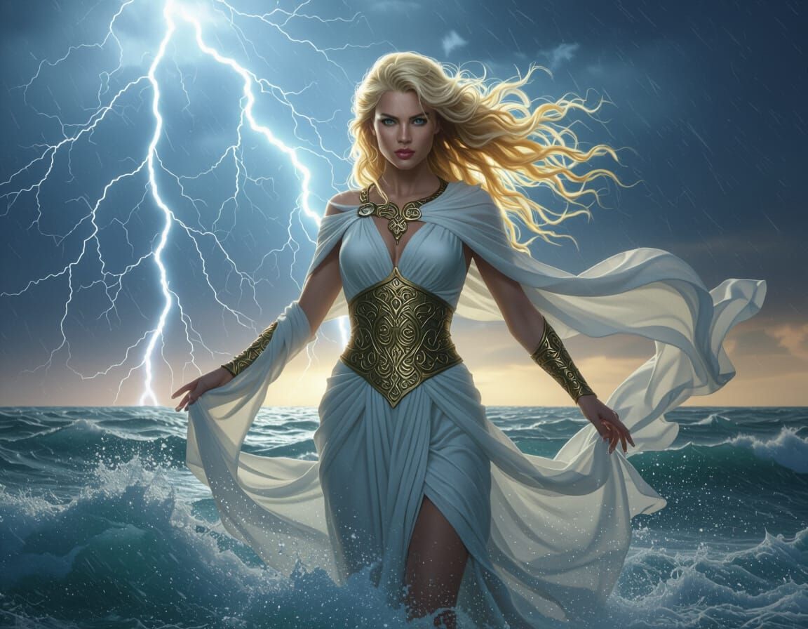 Celtic Goddess Commands Storm with Fierce Power
