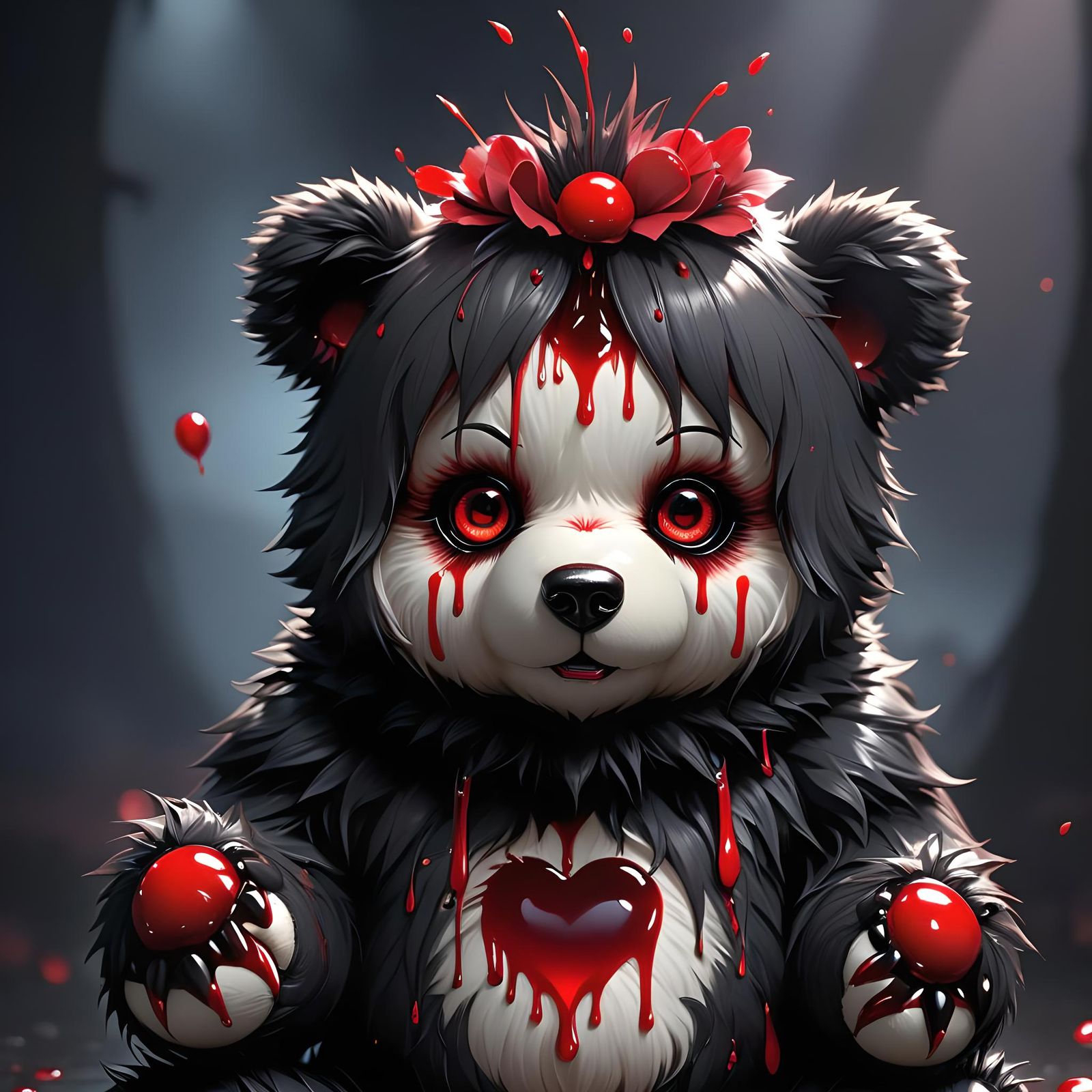 Demonically Cute Horror Teddy Bear in 3D Anime Art