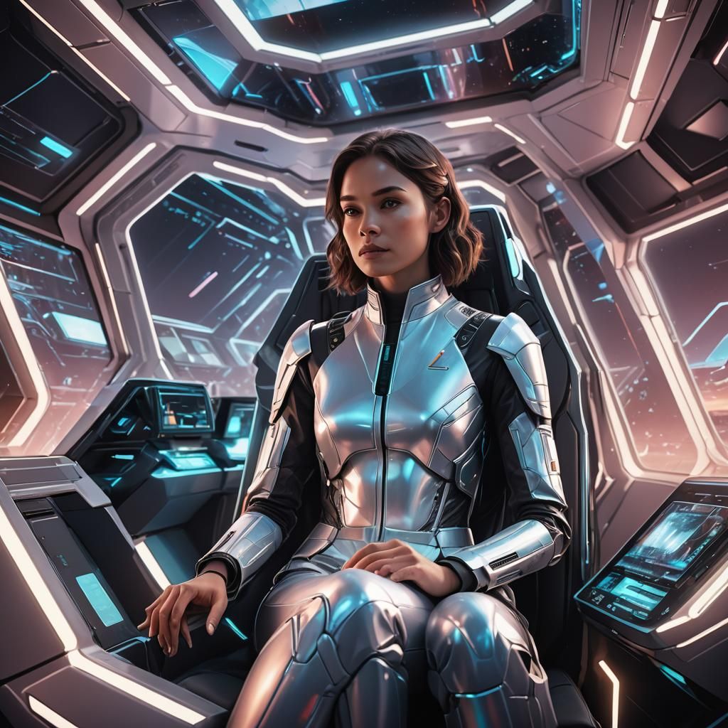 Futuristic AI Advisor in Sci-Fi Cockpit