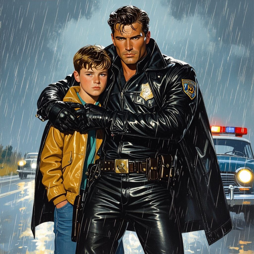 1960s Cop Shields Boy from Storm, Retro-Futuristic Art