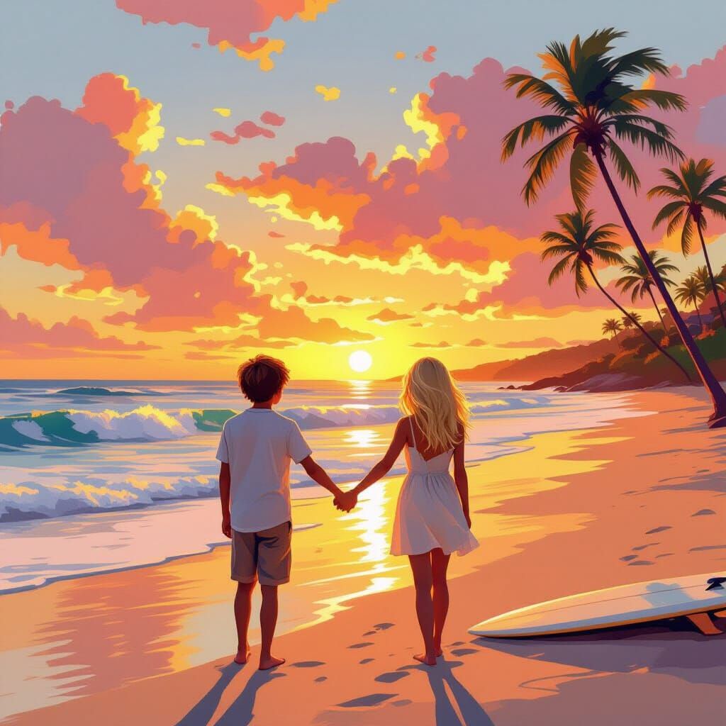 Golden California Sunset Romance Beach Scene
