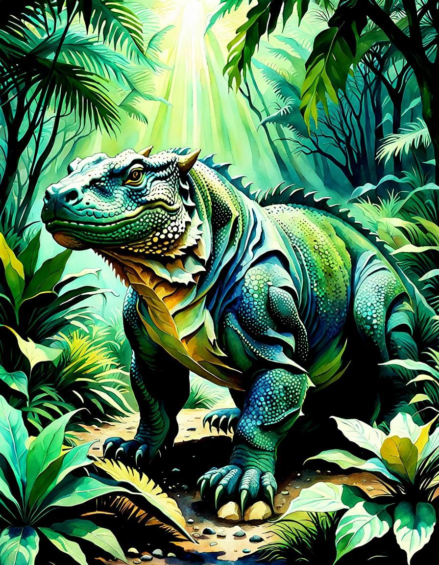 Komodo Dragon-Mastiff Mix in Watercolor Fantasy