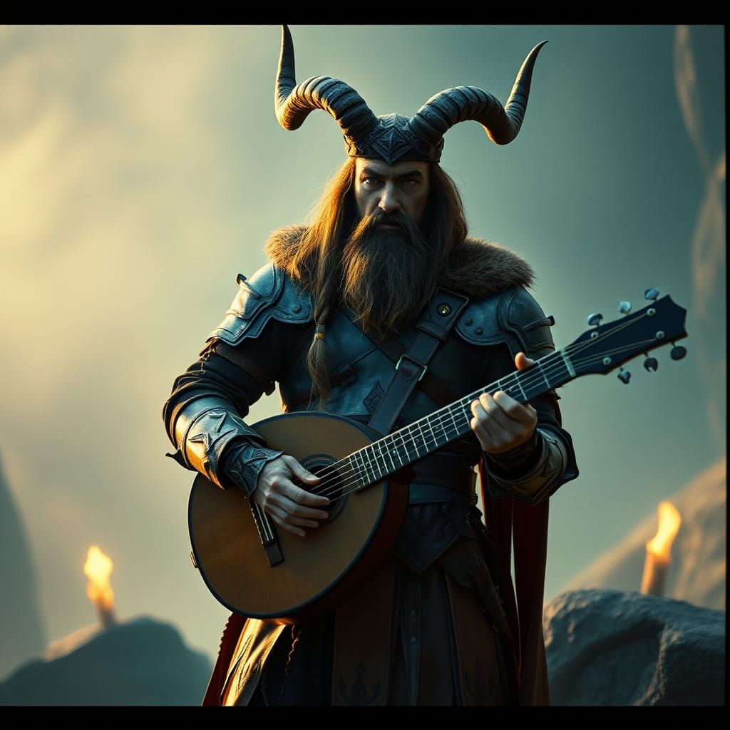 Taurus Bard in Fantasy Realm, Cinematic Style