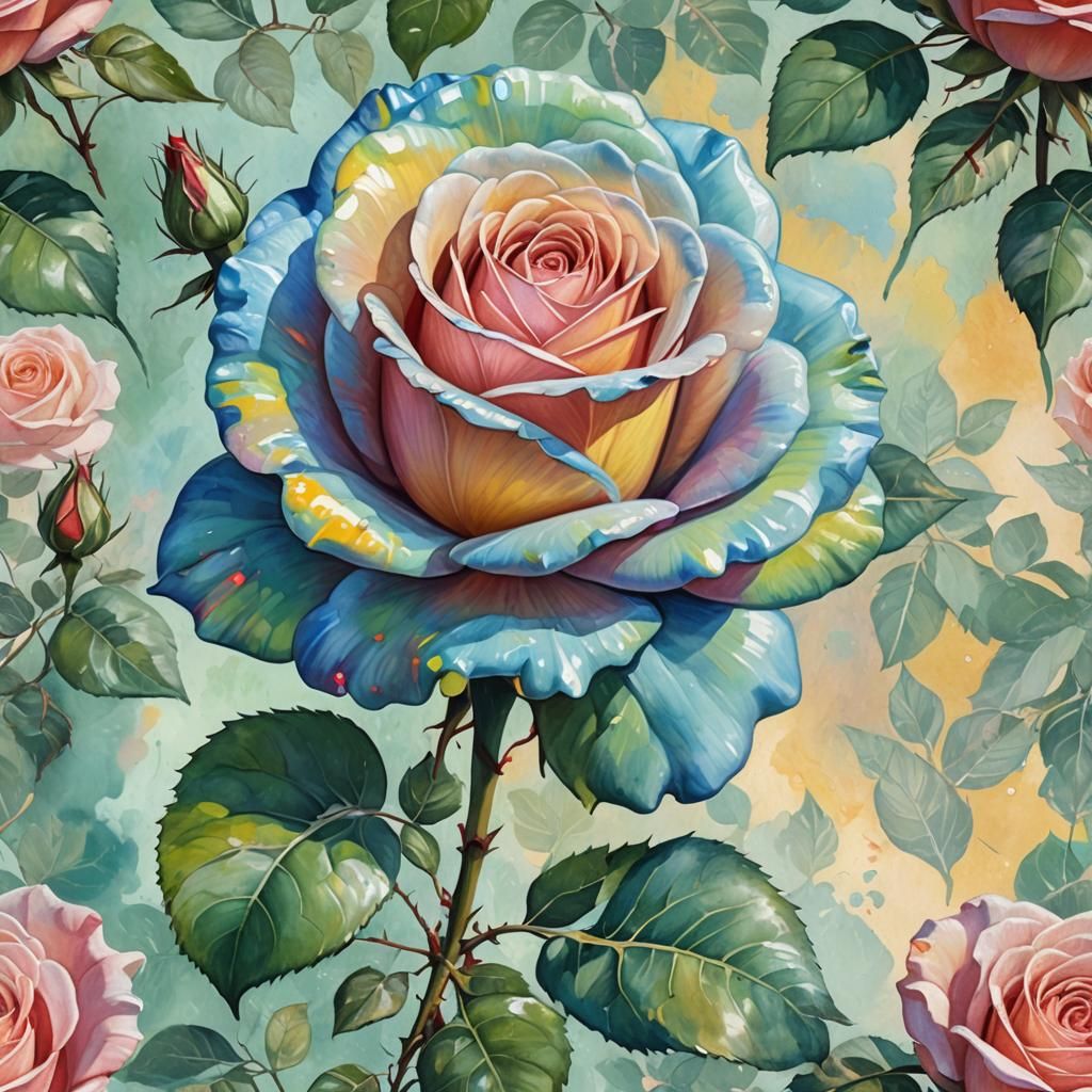 Opal Rose as Gouache Watercolor Impressionist Painting