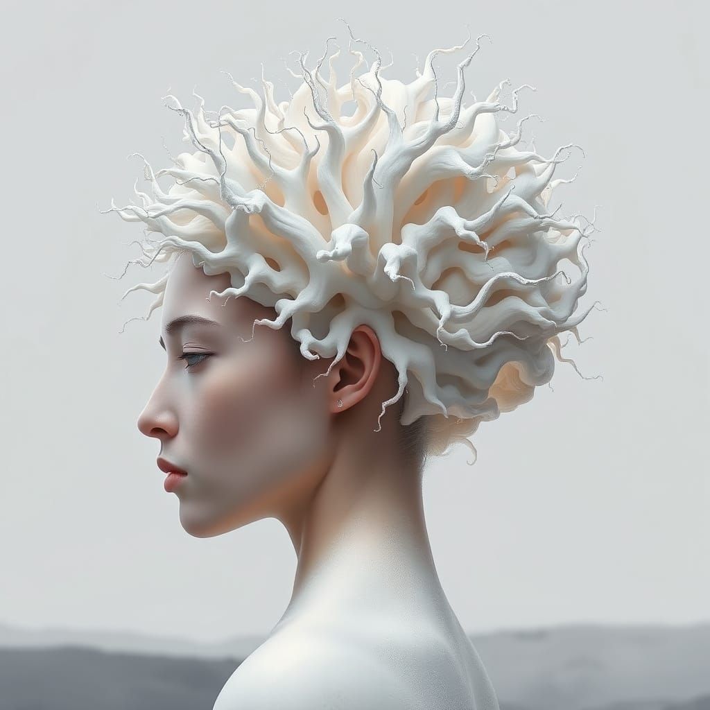 Surreal Coral Hair Portrait in Hyperrealistic Style