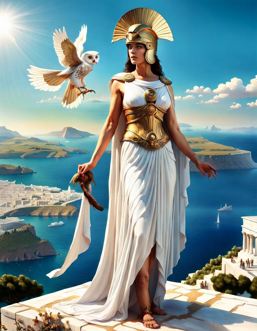 Greek Goddess beautiful Athena stands