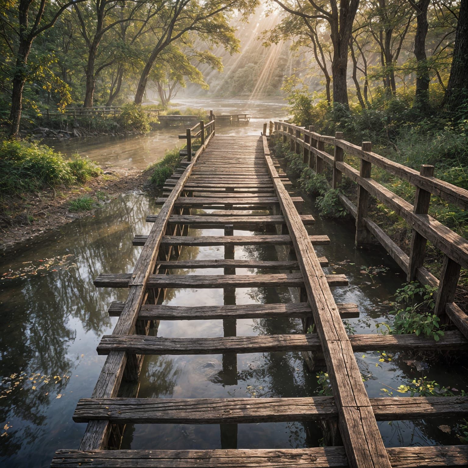 Wooden Bridge at Dawn in Style of Edvard Munch