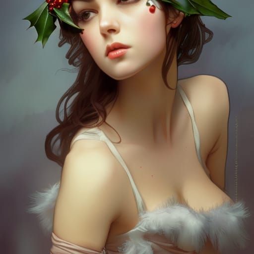 Mistletoe Egirl Portrait in Hyperdetailed Digital Art Style