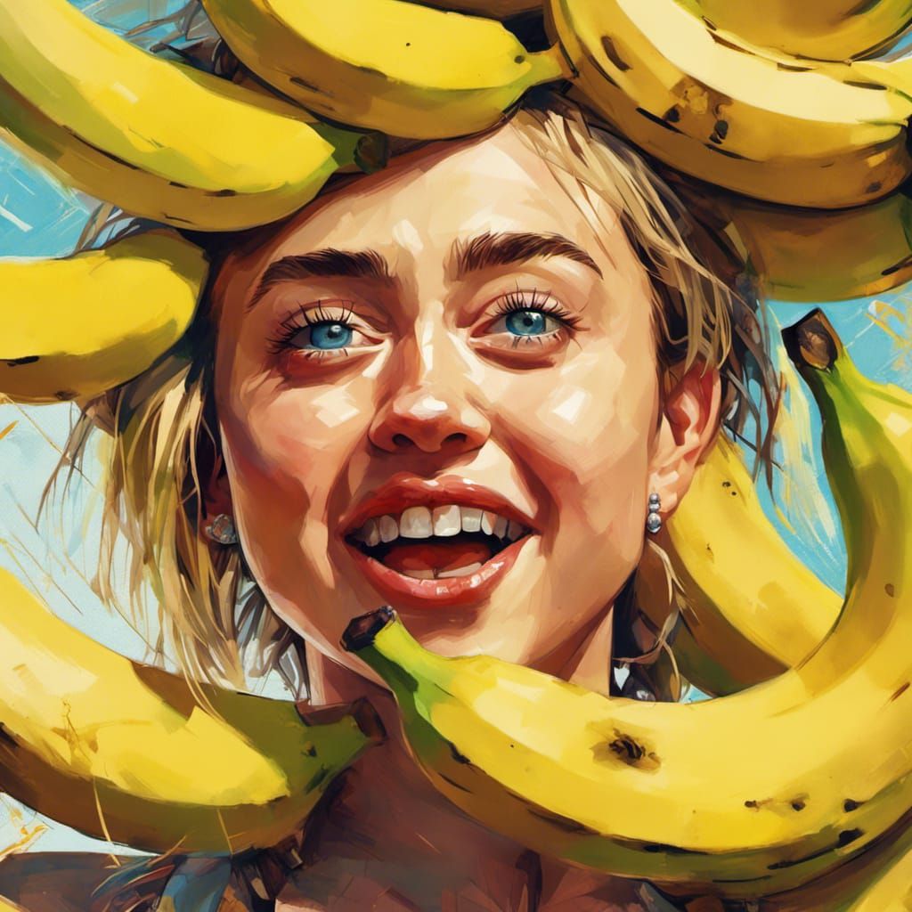 Miley Cyrus Portrait with Bananas, Digital Illustration