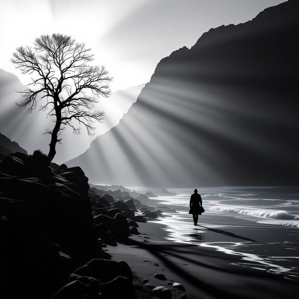 Monochromatic Landscape with Dramatic Shadow Play
