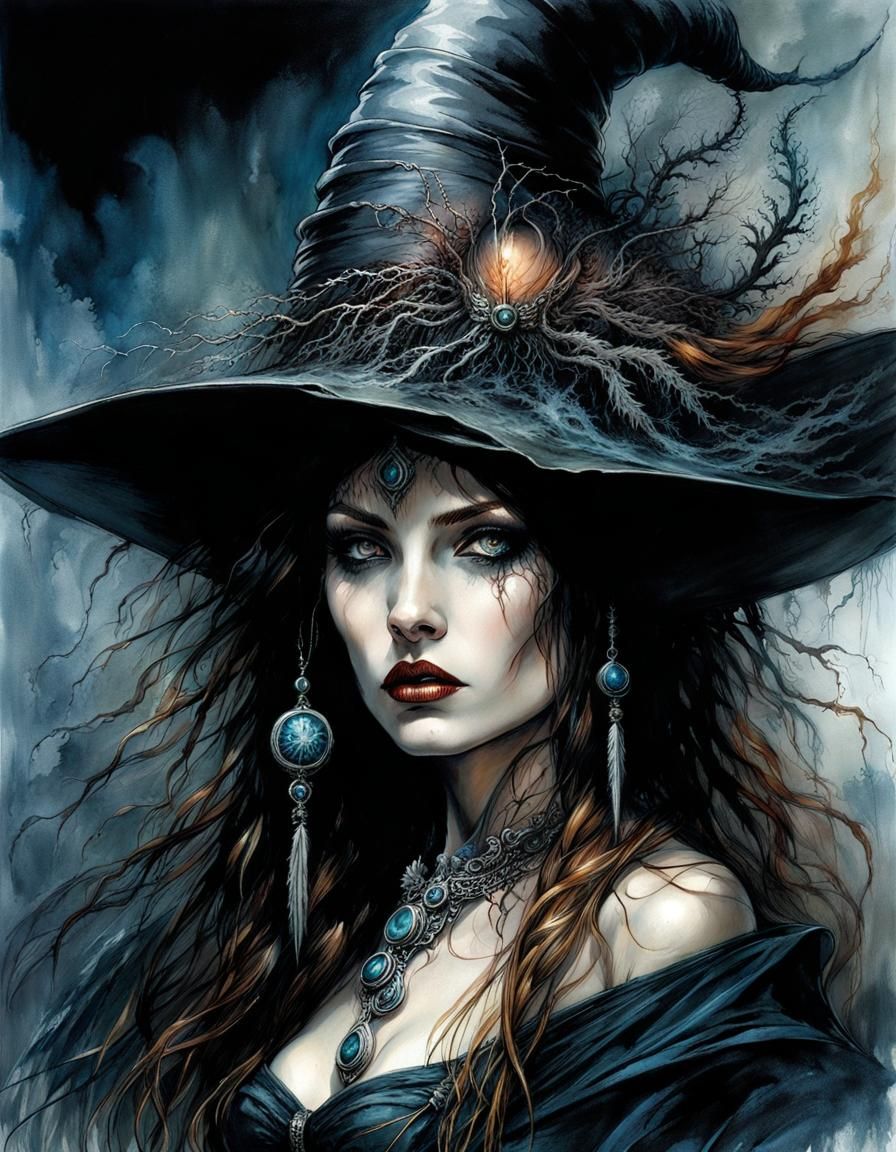 Pallid Gothic Witch Portrait with Silver Highlights
