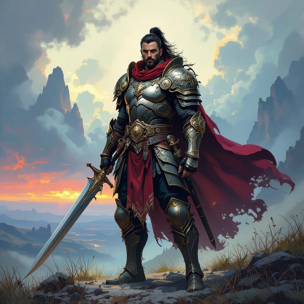 Fantasy Warrior in Mystical Realm, Digital Painting