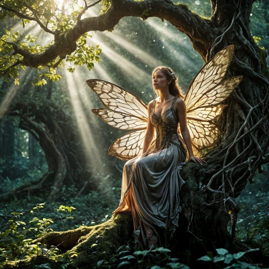 Fairy Sunbathing Under a Magical Tree