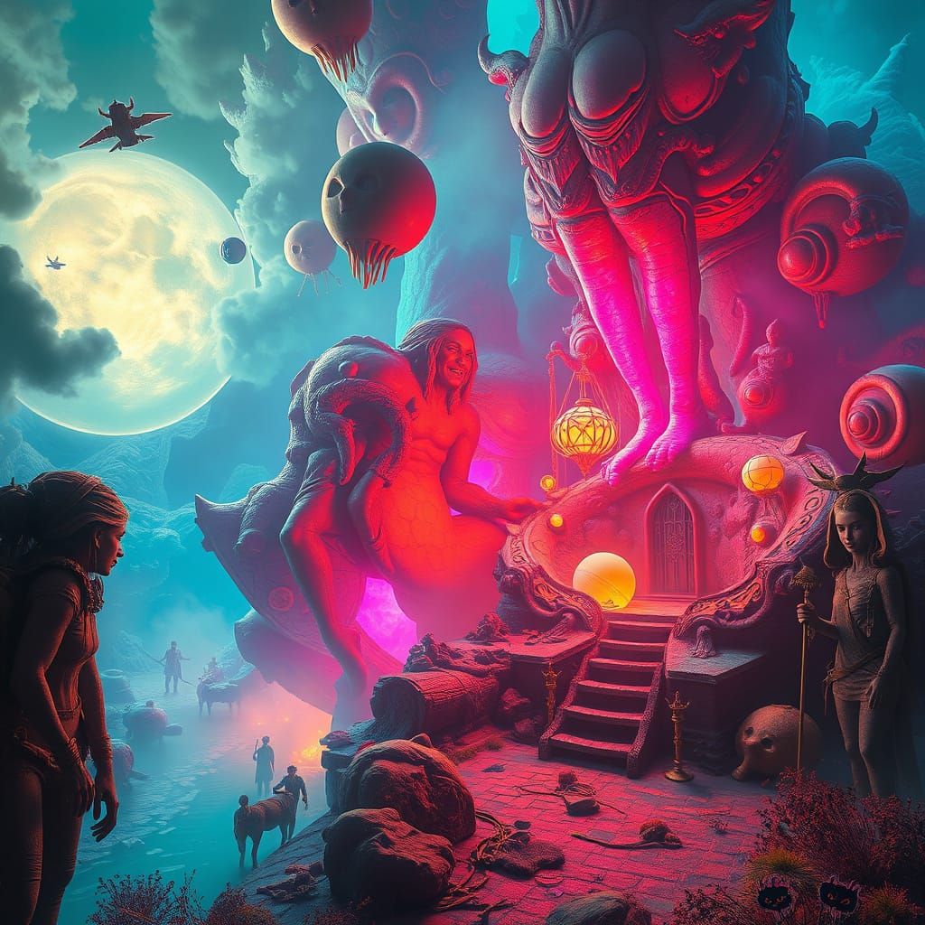 Dreamlike Surrealism: A Fantasy Scene in Vibrant Colors