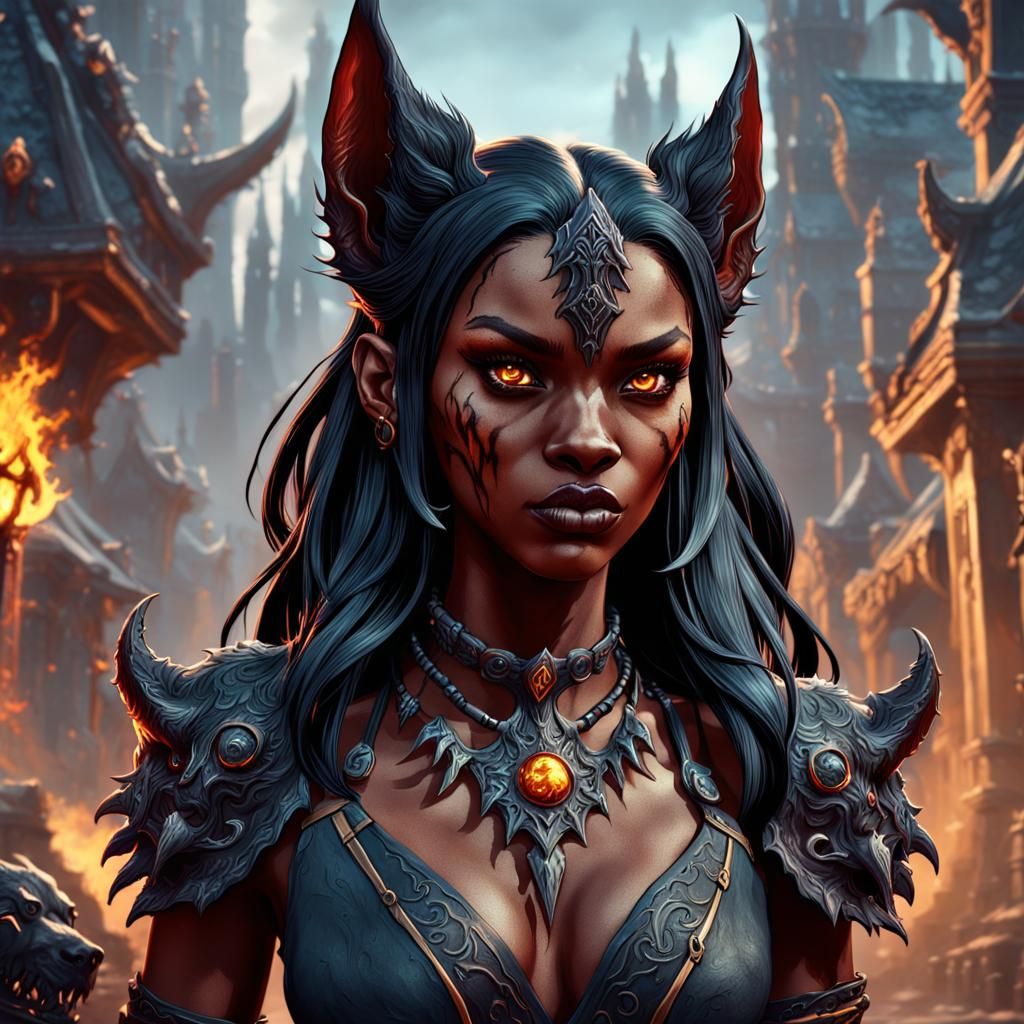 Detailed Matte Painting of Hellhound Girl