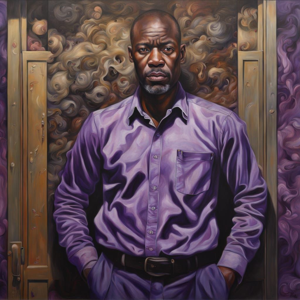 Atmospheric Portrait of a Handsome Man in a Purple Shirt