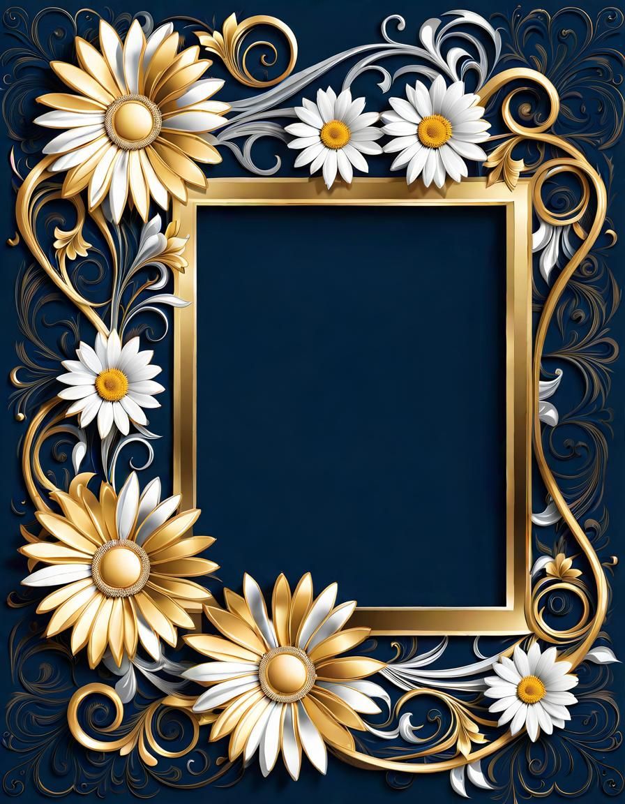 Modern Artistic Frame with Daisies and Filigree