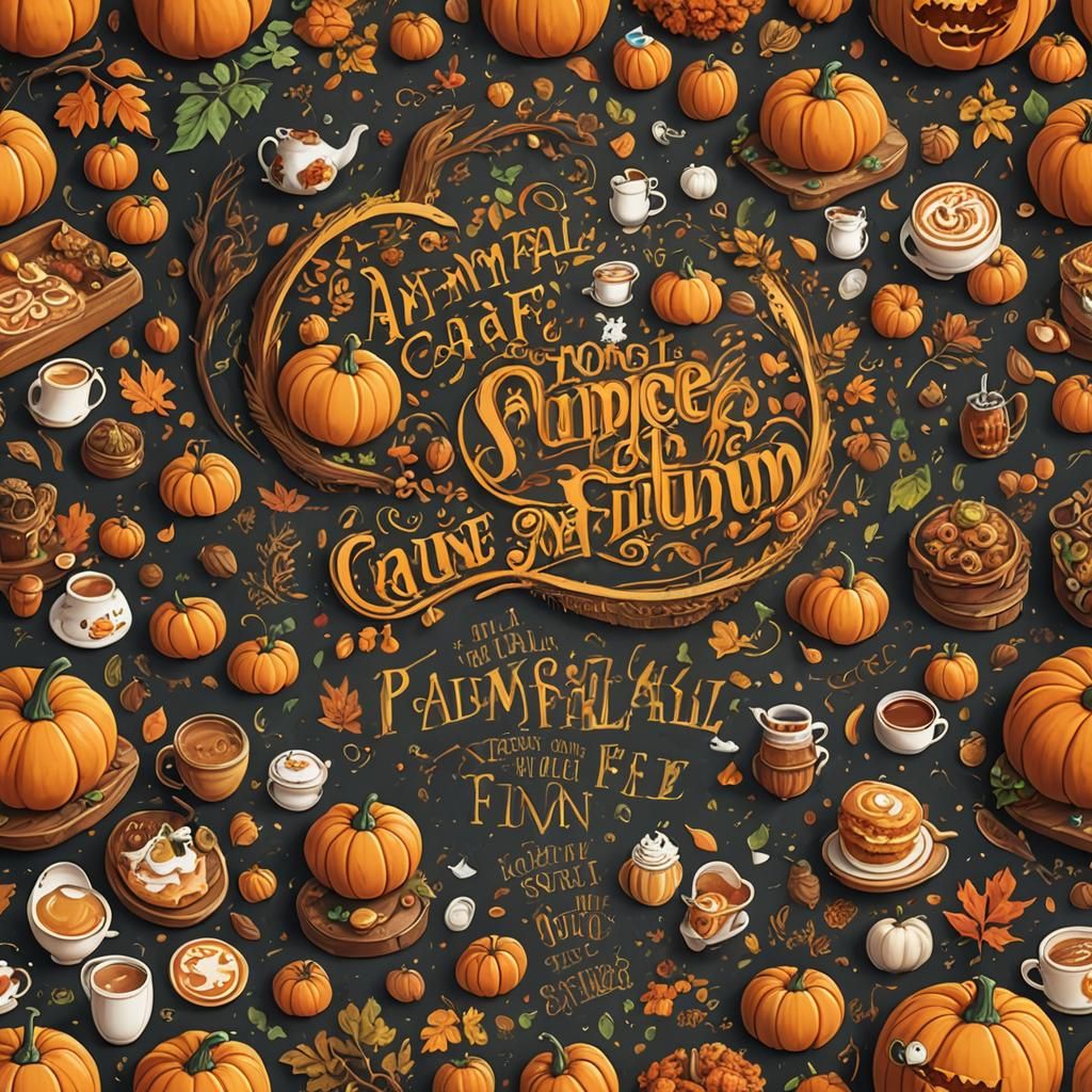 Animal Cafe Autumn Festival Poster, Matte Painting Style