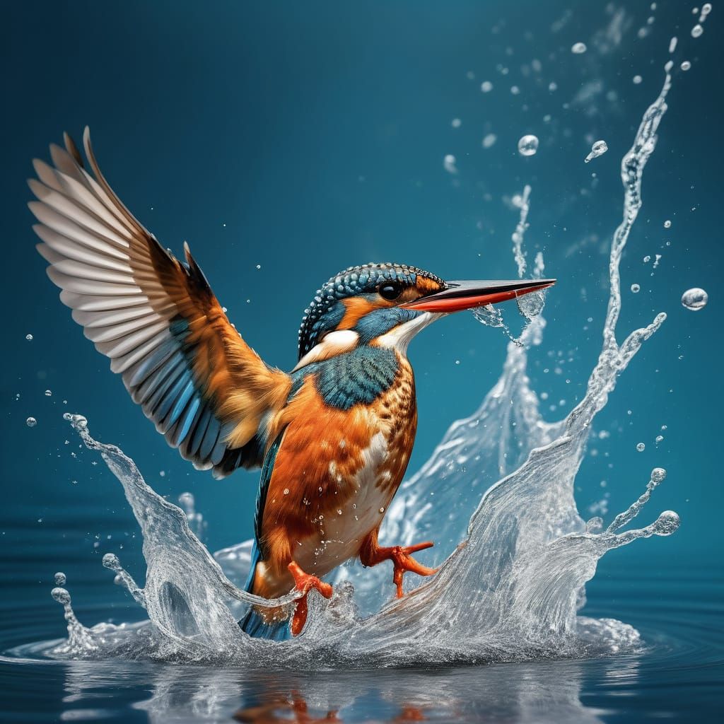 Kingfisher Bird Splashing: Hyper Realistic Close-Up