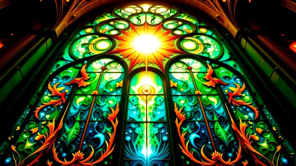 Art Nouveau Cathedral Stained Glass: Botanical Vision