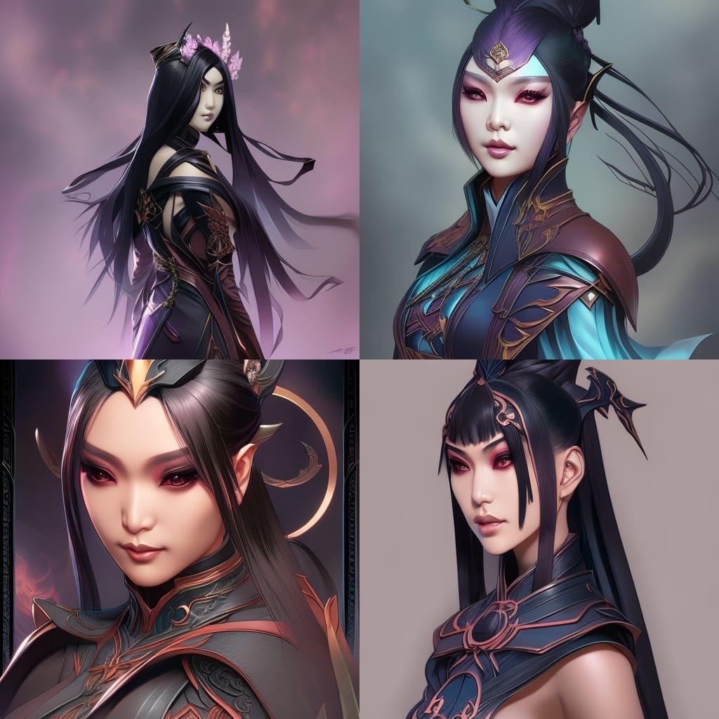 Asian Goth Girl Portrait in Dark Collage Art