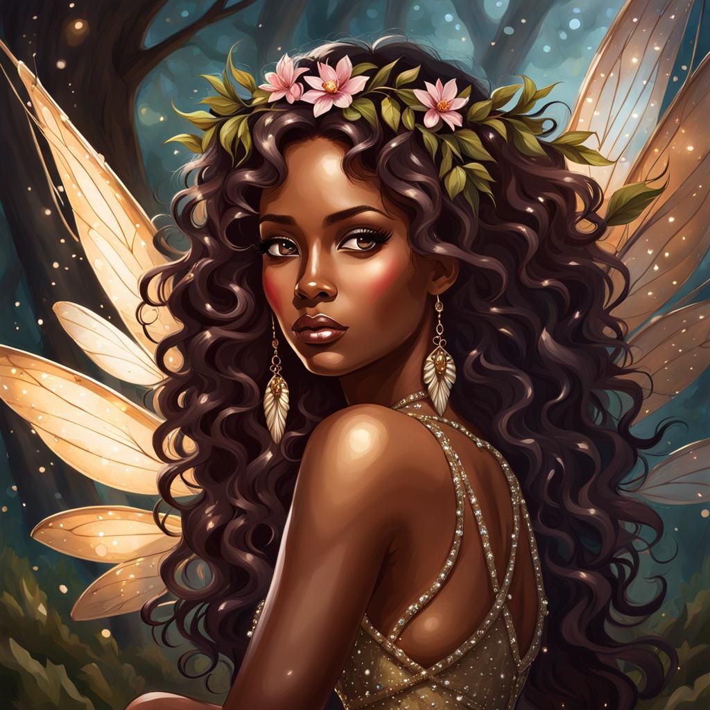 Fashionable Fairy Portrait in Watercolor Style