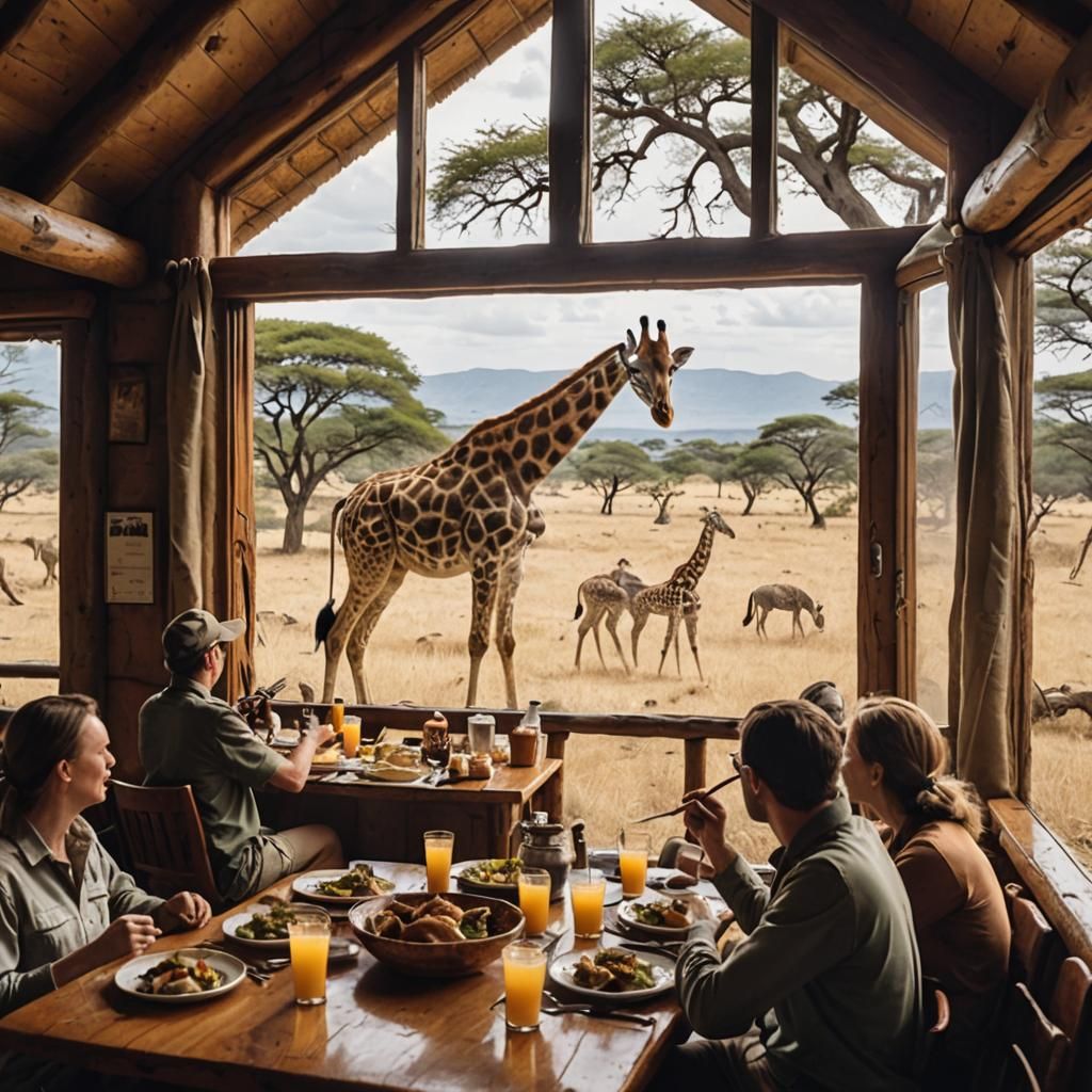 Giraffe Guest at Safari Lodge Dinner
