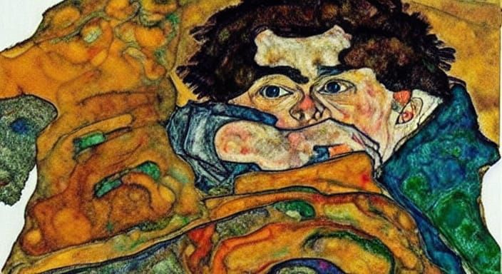 Abstract Portrait in Egon Schiele Alcohol Ink Style