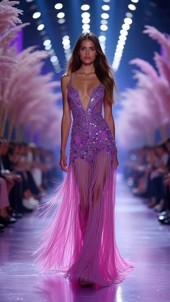 Runway Model in Ombré Fringe Dress, Digital Art