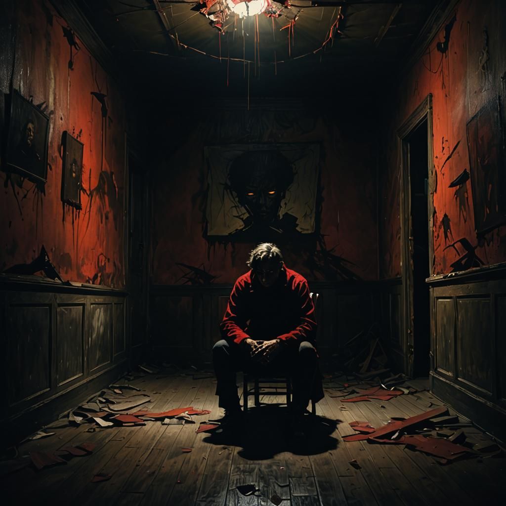 Distressed Figure in Dim Light: Dark Surrealism