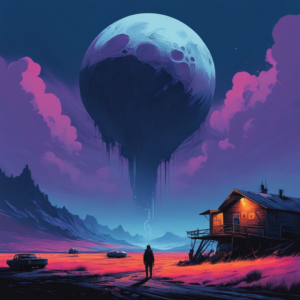 Ethereal Tsukuyomi Landscape in Vibrant Blues and Purples