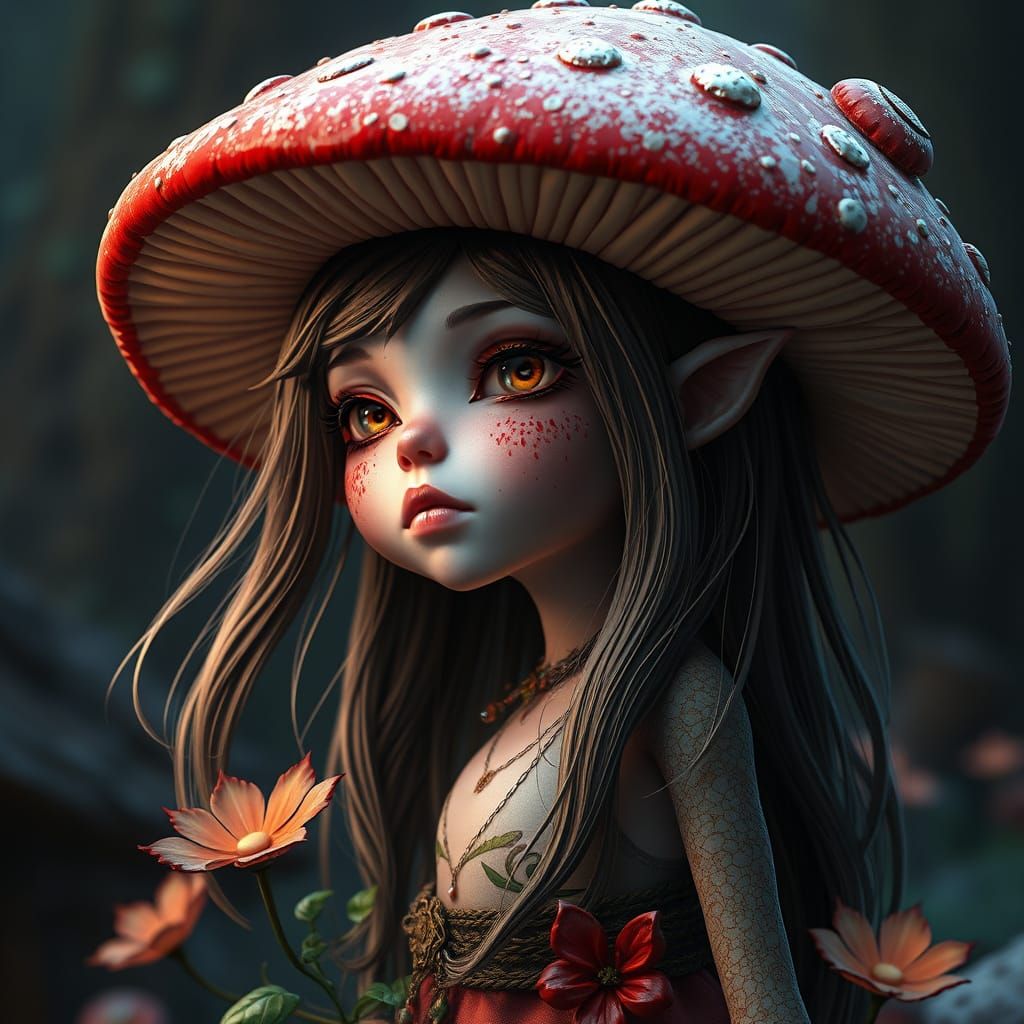 Ethereal Mushroom Maiden in a Fantastical Realm