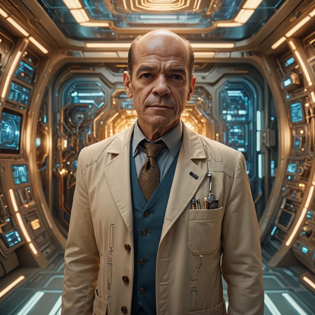 Holographic Doctor in Futuristic Medical Bay: Digital Portra...