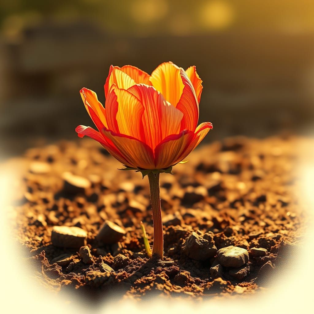 Botanical Art of a Wilting Flower in Golden Sunlight