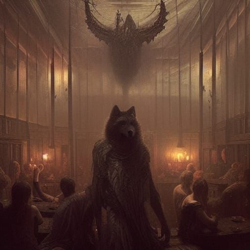 Sinister Wolf in Bar: Dark Digital Painting