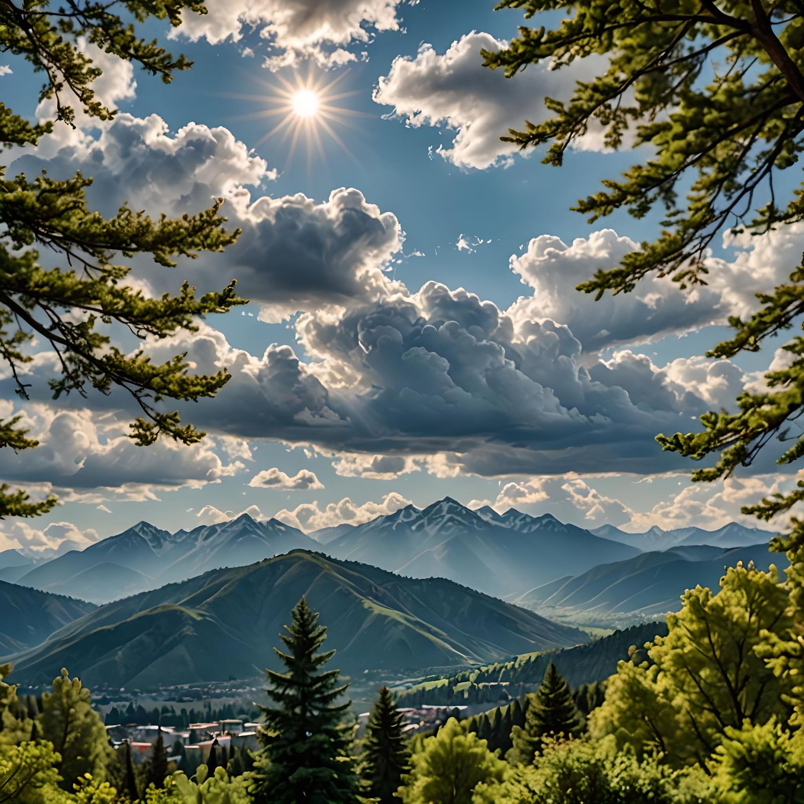Stunning Mountain Landscape with Clouds and Sunshine