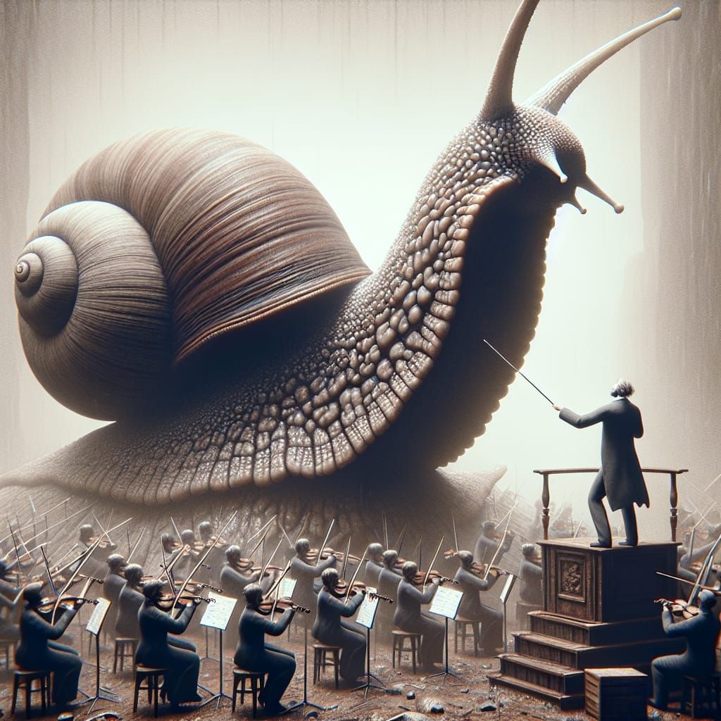 stunning image of a big cute adorable wacky snail playing a ...