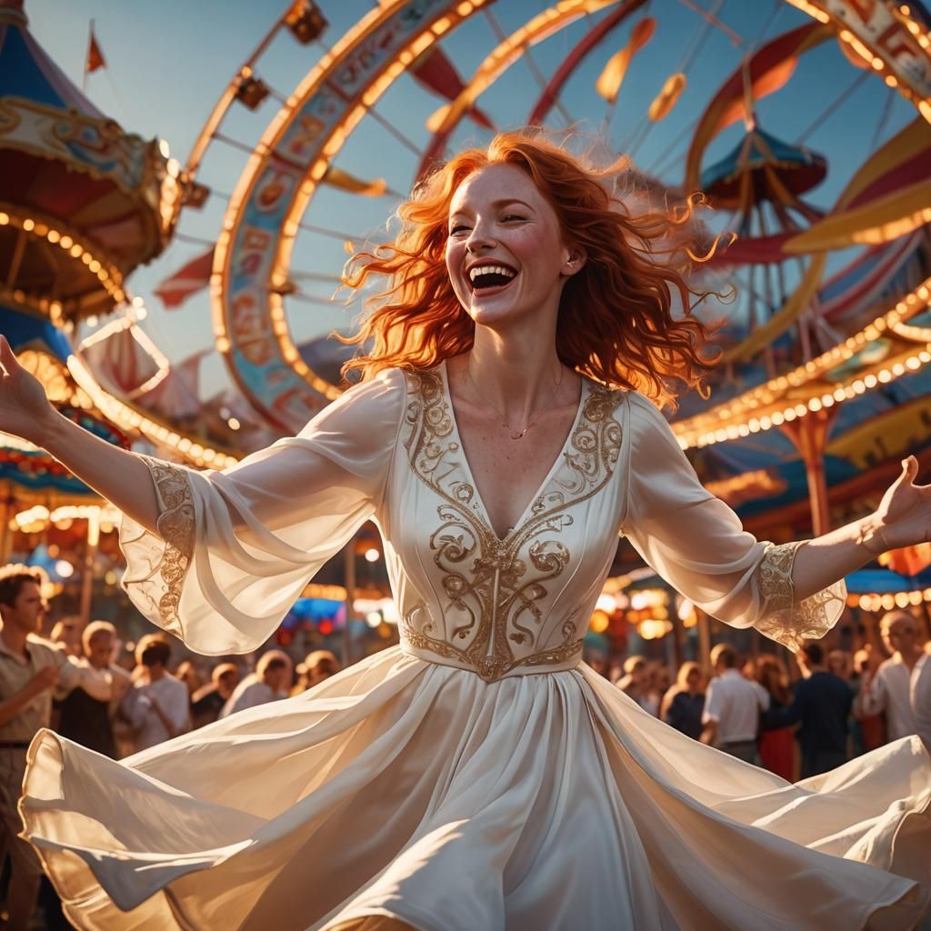 Fairground Waltz with Redhead in Silk Dress