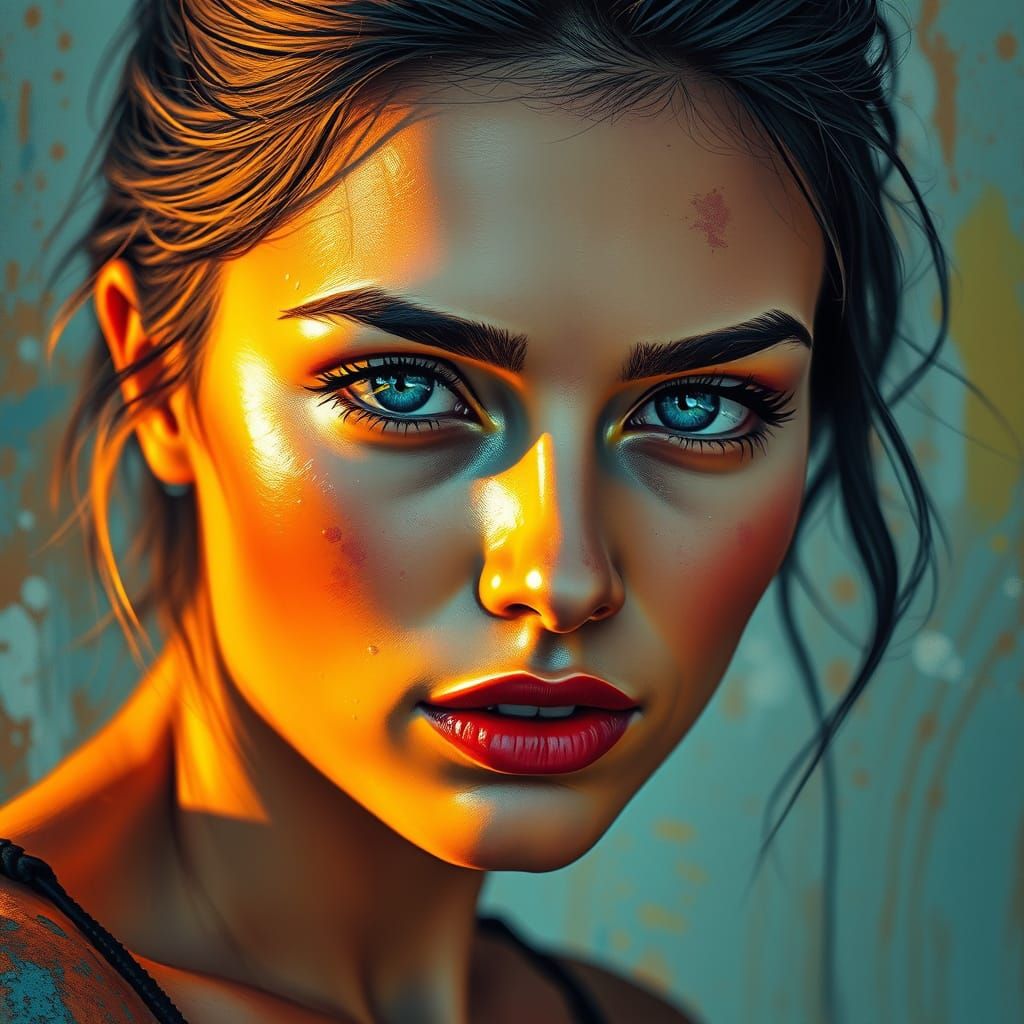 Woman Portrait in Oil Painting Style with Vibrant Colors