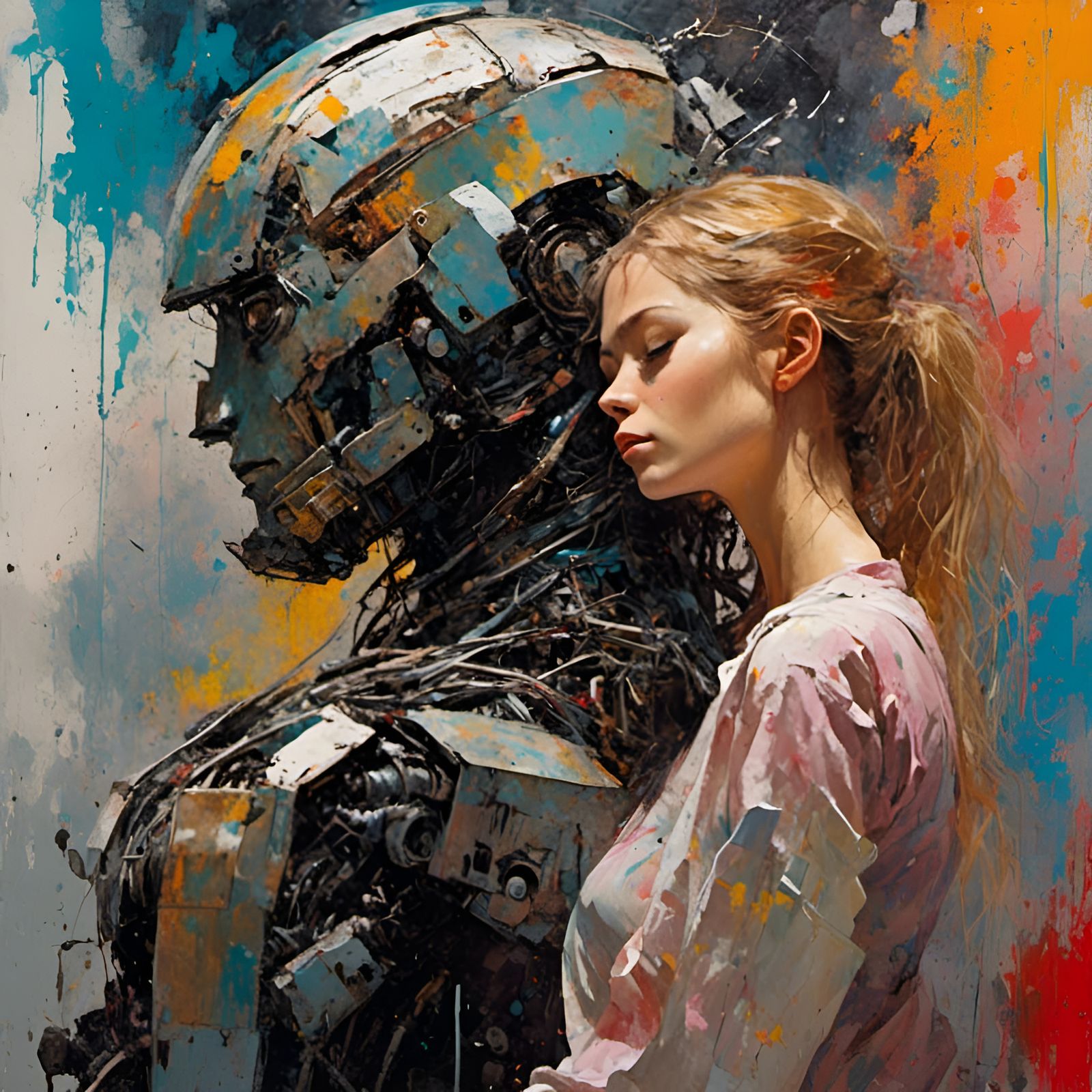 Robot and Woman: Hypermaximalist Painting with Dramatic Dept...