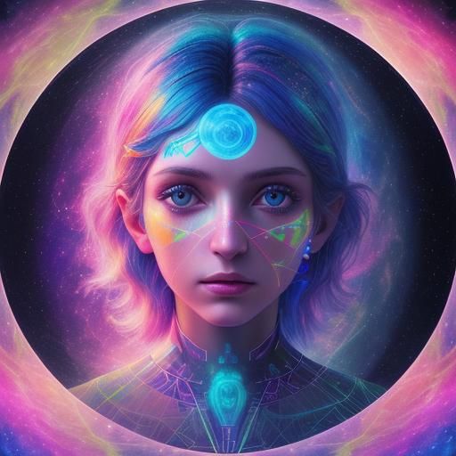 Holographic Cosmic Ukraine Illustration in Mixed Media