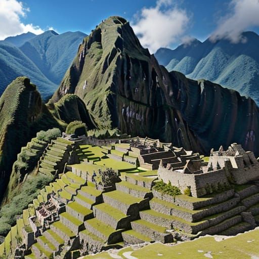 Intricate Geoglyphs at Machu Picchu in a Synchromist Style