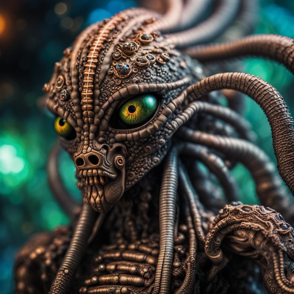 Detailed Voodoo Nephilim Nagas in Psychedelic Art