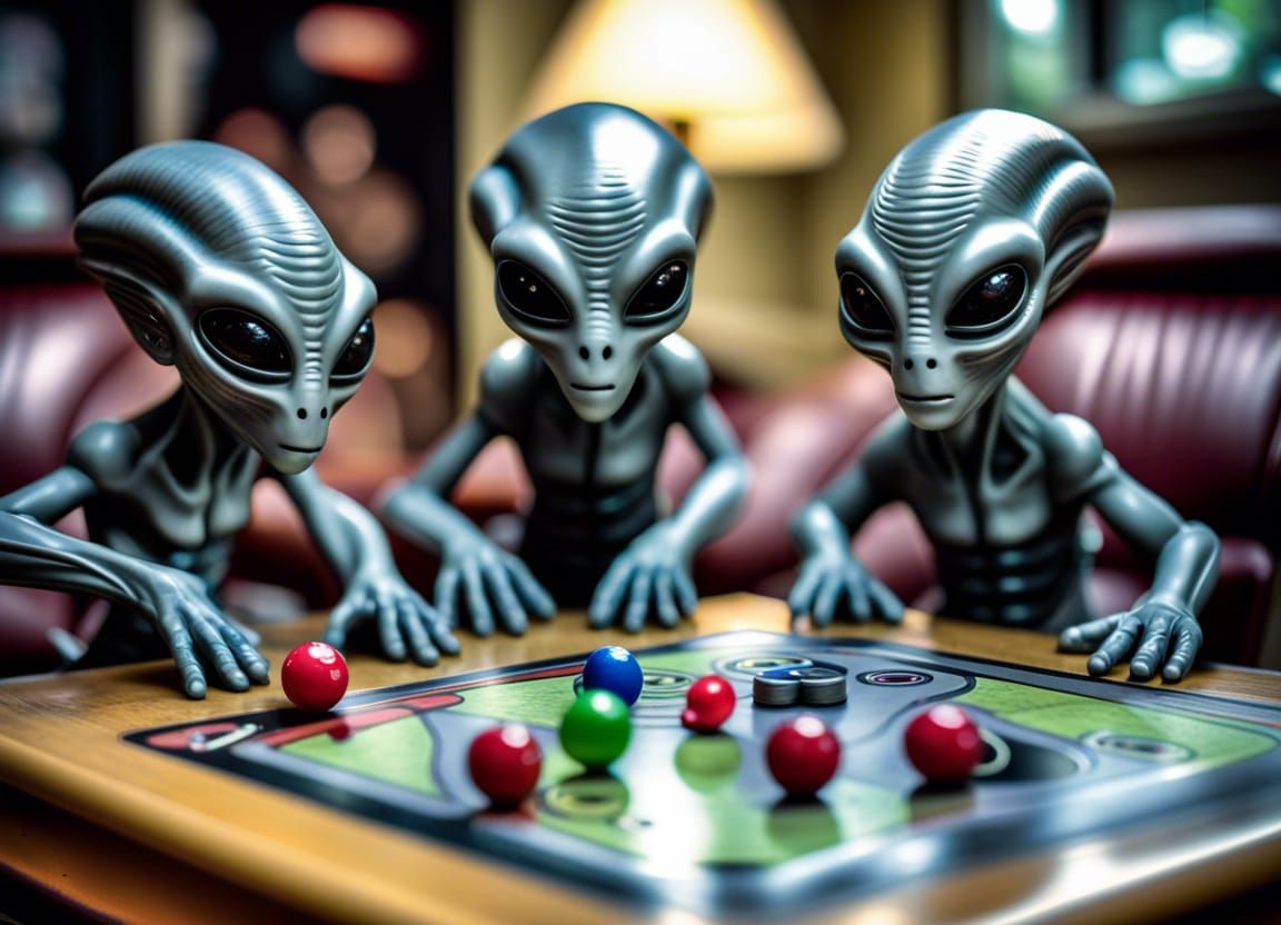 Gray Aliens Play Score Four in Detailed Interior