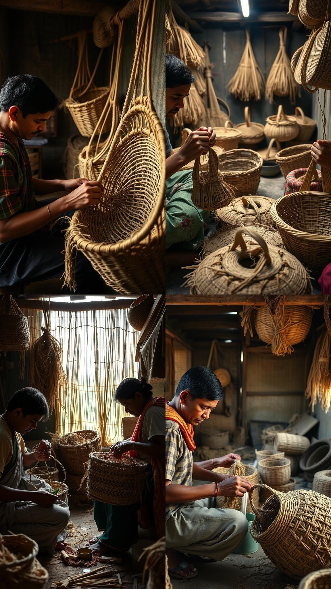Bangladeshi Artisans Weaving Traditional Jute Crafts
