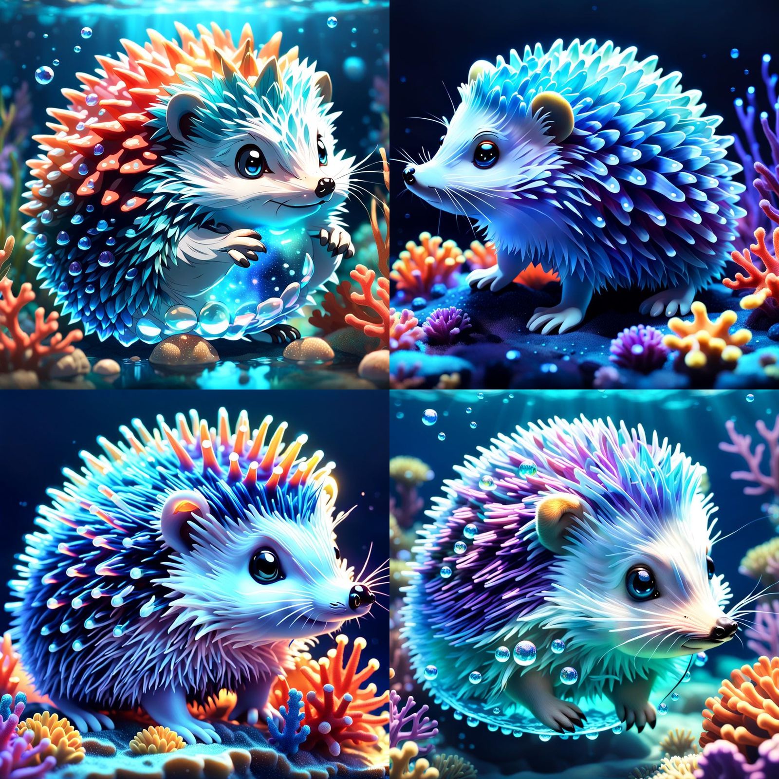 Translucent Water Hedgehog with Multicolored Corals, Anime S...