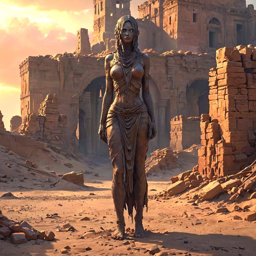 Brick Woman in Desert at Sunset