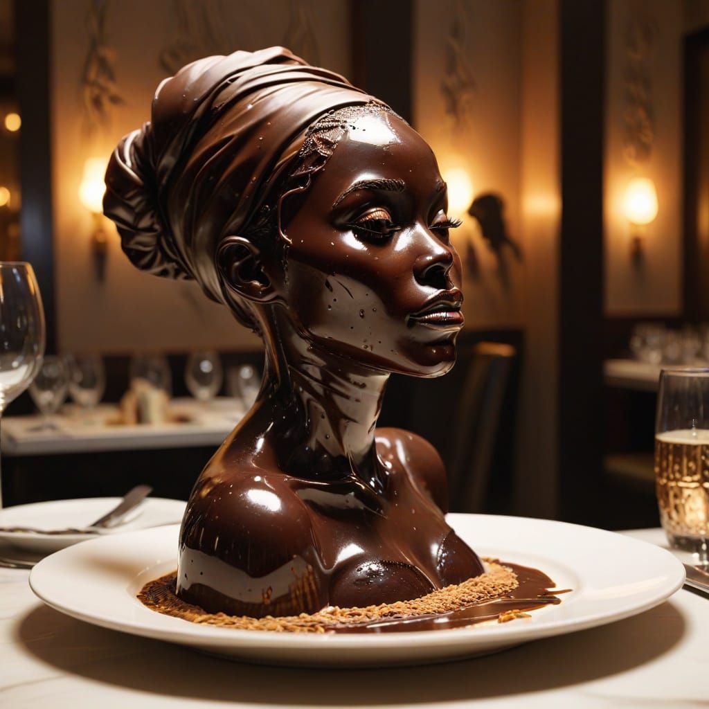 Melting Chocolate Sculpture of African Woman