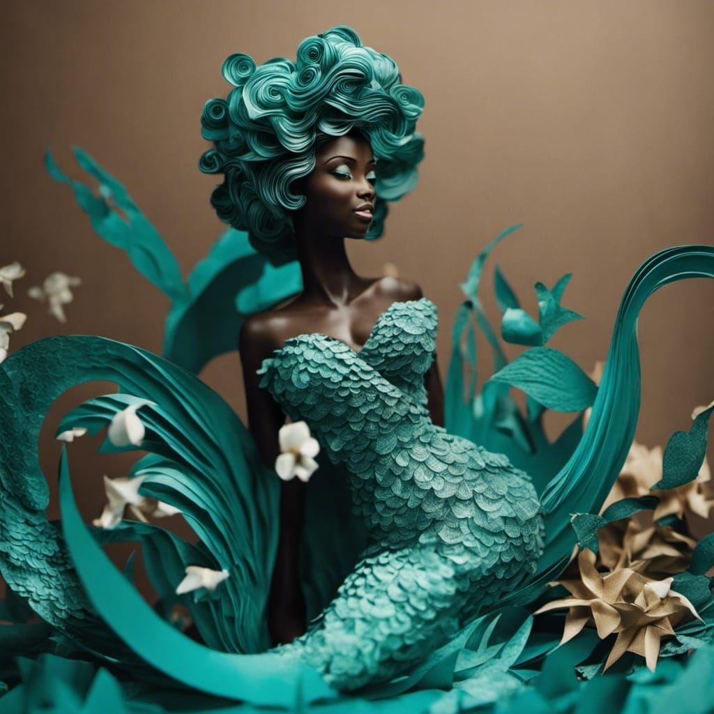 Origami Mermaid In An Underwater Scene